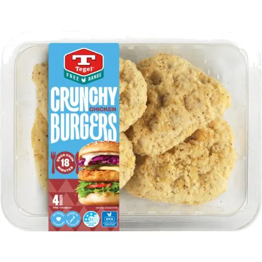 Tegel Fresh Free Range Quick Cook Burgers Crunchy 4 Pack