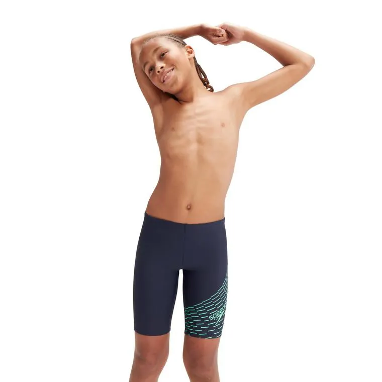 Speedo Boys Medley Logo Jammer True Navy/Green Glow