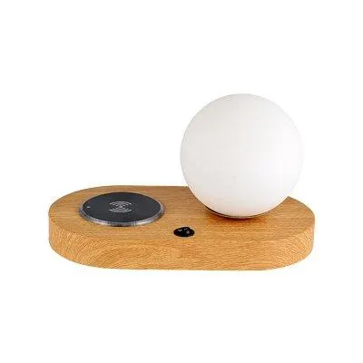 Lola Ash Wood Look/Opal Glass Qi Table Lamp