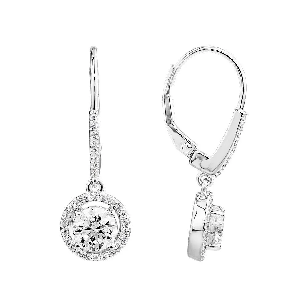 Halo Drop Earrings with Cubic Zirconia in Sterling Silver