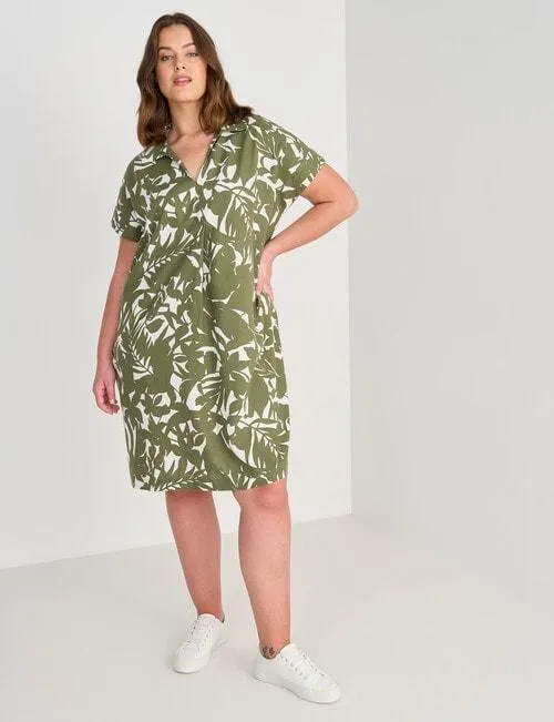 Studio Curve Print Linen Blend Shirt Dress, Khaki