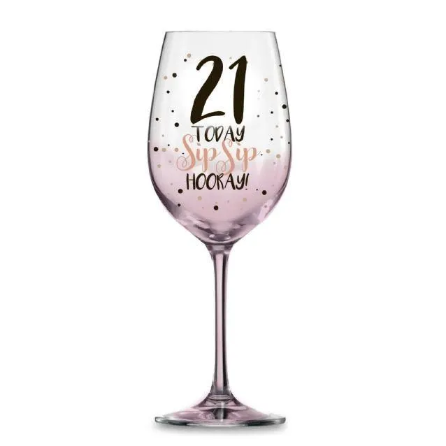 21 Pink Sip Sip Hooray Wine Glass