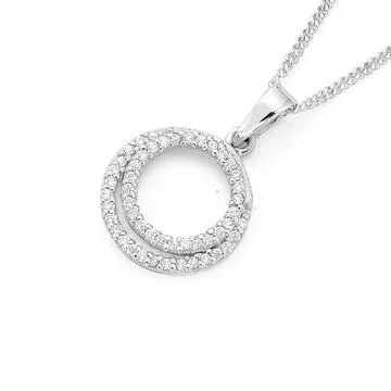 Sterling Silver Cubic Zirconia Circle Pendant