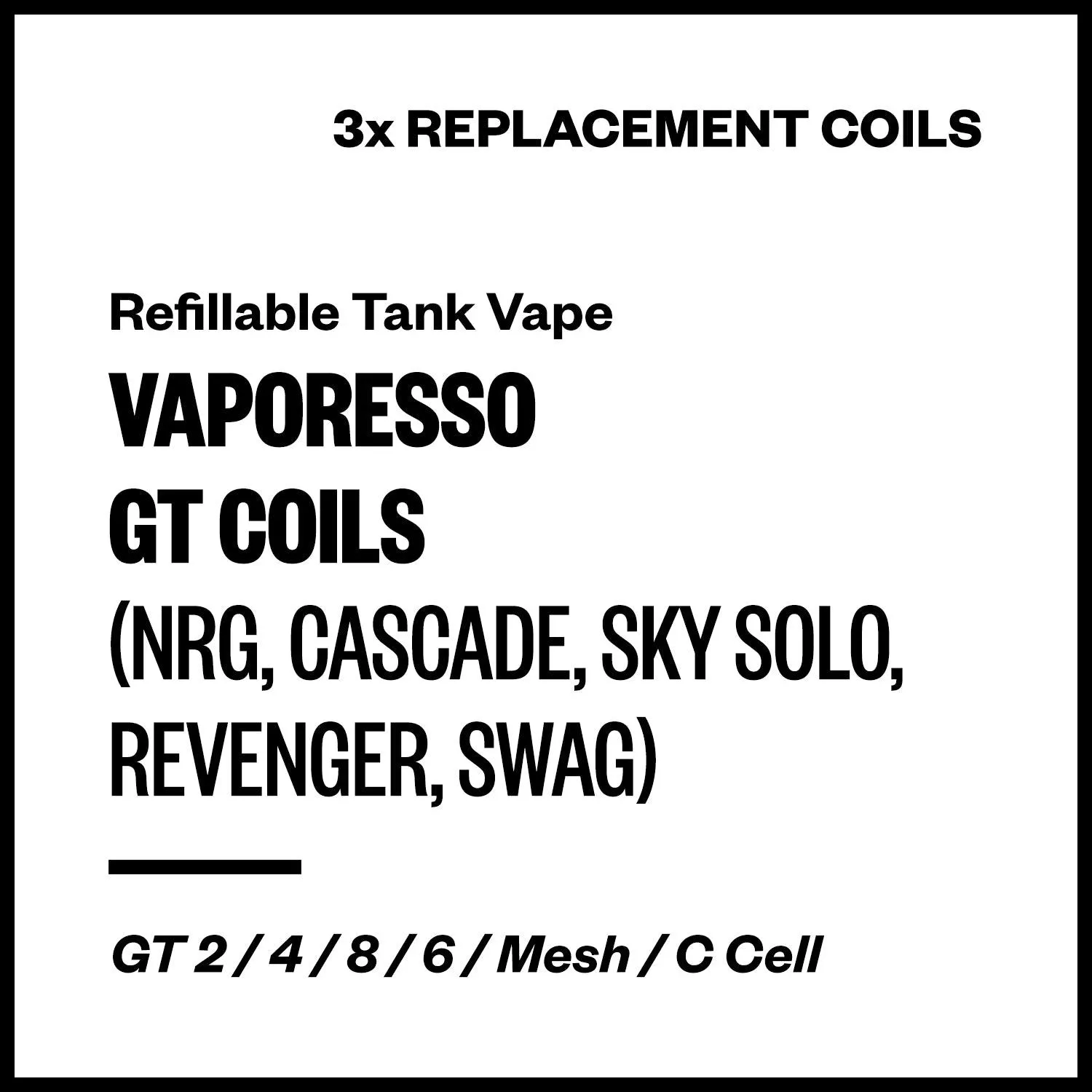 Vaporesso GT Replacement Coils (for NRG; Cascade; Sky Solo; Revenger; Swag; etc) [3 Pack]