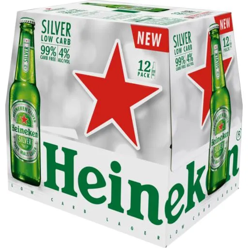 Heineken Silver Low Carb Larger Beer Bottles 330ml 12 Pack