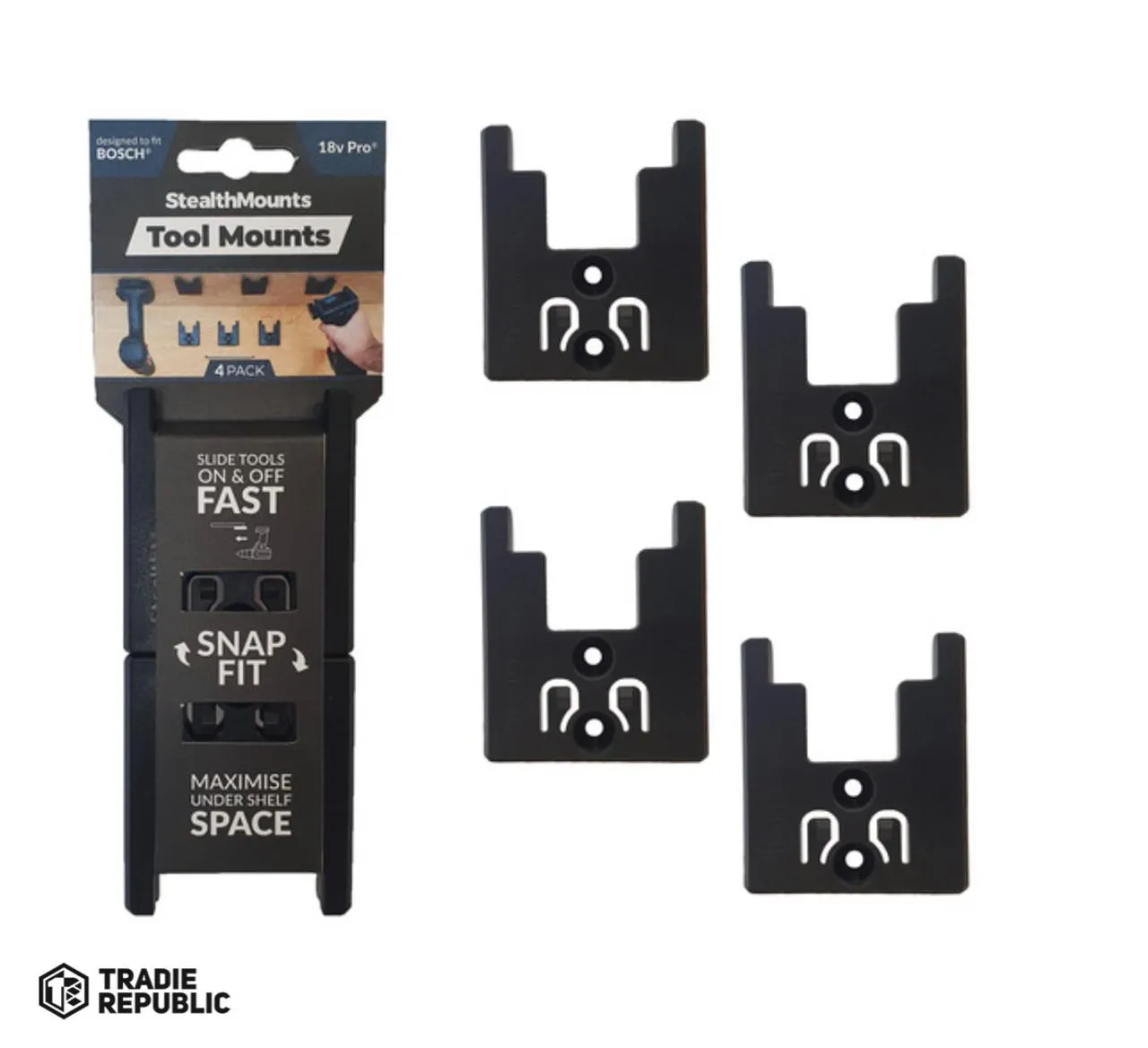 StealthMounts Black Tool Mount For Bosch 18v - 4pack