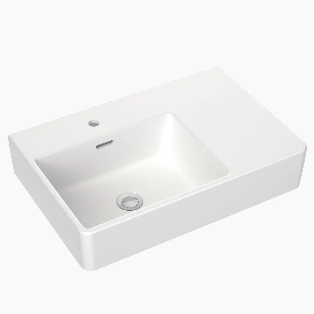 Square Wall Basin Right Hand Shelf 600mm 1 Tap Hole White CL40008.W1RH