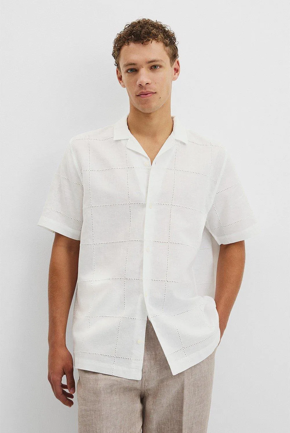 Relaxed Linen Cotton Embroidery Shirt