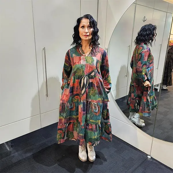 Double Tier V Neck Dress Green