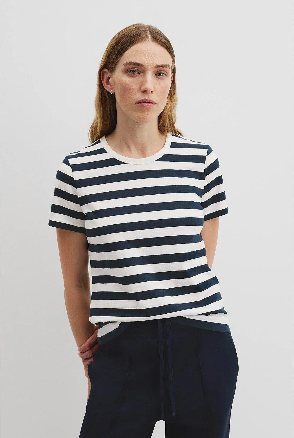 Australian Good Earth Cotton Slub Stripe Short Sleeve T-Shirt