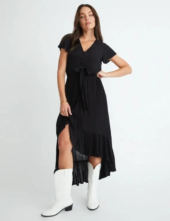 Rockmans Flutter Sleeve Tie Front Dress