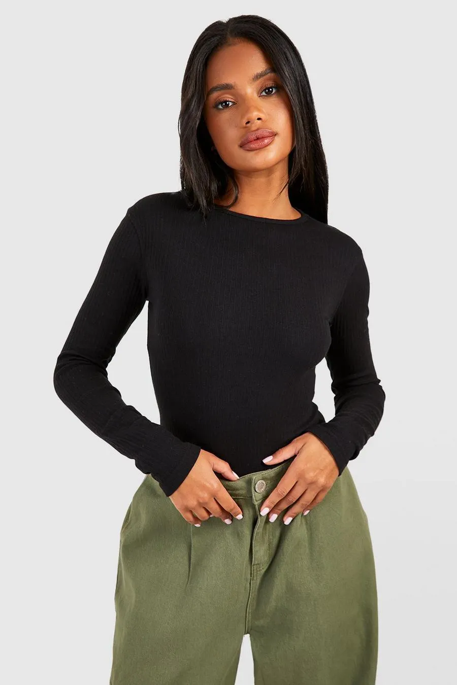 Crew Neck Long Sleeve Rib Bodysuit