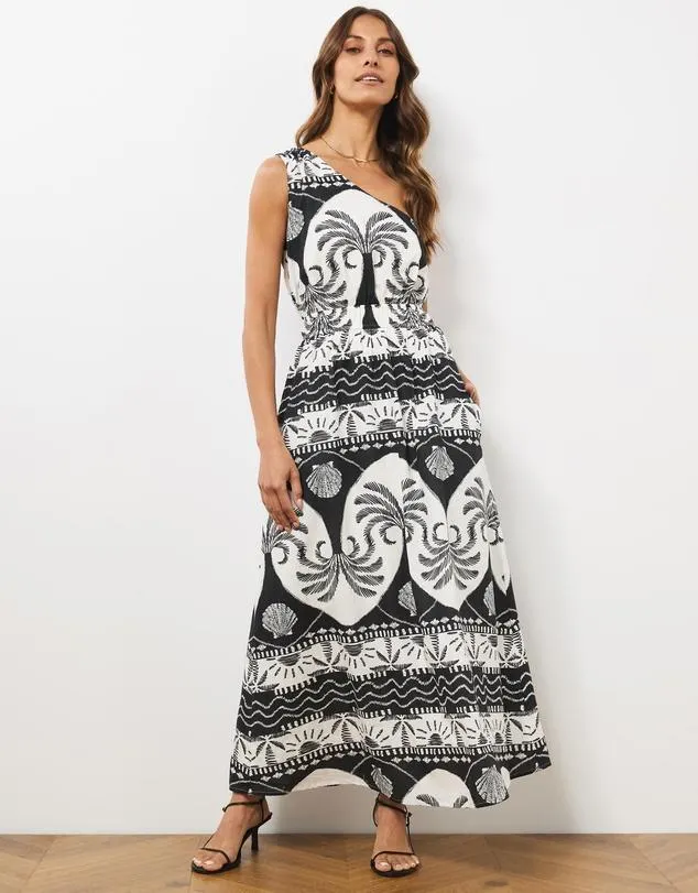 Tina x A&H- Caribbean One Shoulder Linen Blend Dress