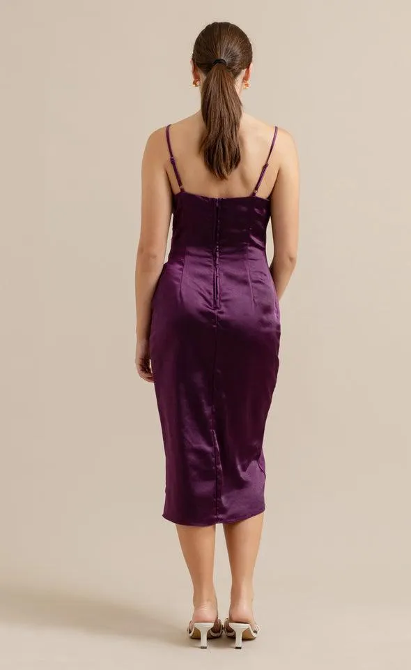 Satin Cowl Split Hem Dress