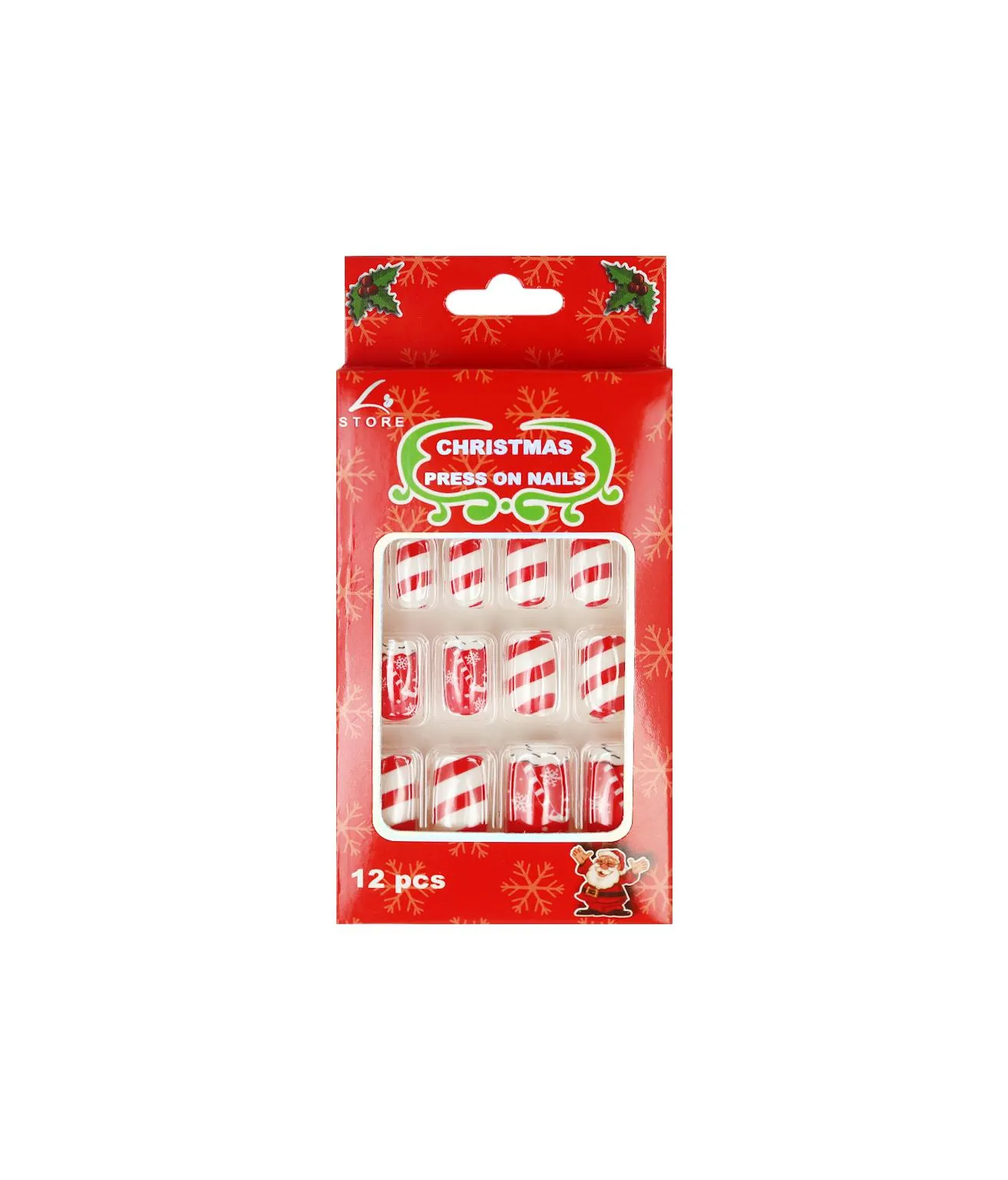 Candy Cane Christmas Press On Nails 12pc