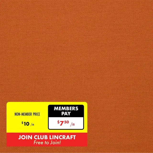 Cotton Chino Drill Fabric, Orange- Width 112cm