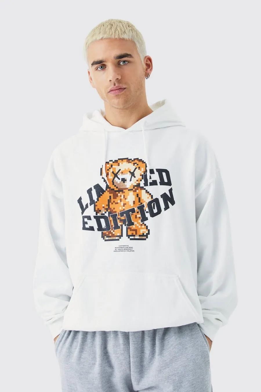 Oversized Pixel Bear Graphic Hoodie