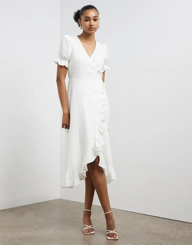 Linen Midi Wrap Dress