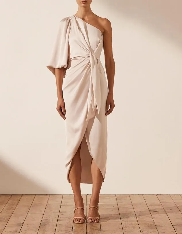 Luxe Tie Front One Shoulder Dress