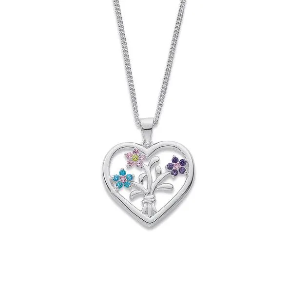 Sterling Silver Multi- Colour Flower Bouquet Pendant