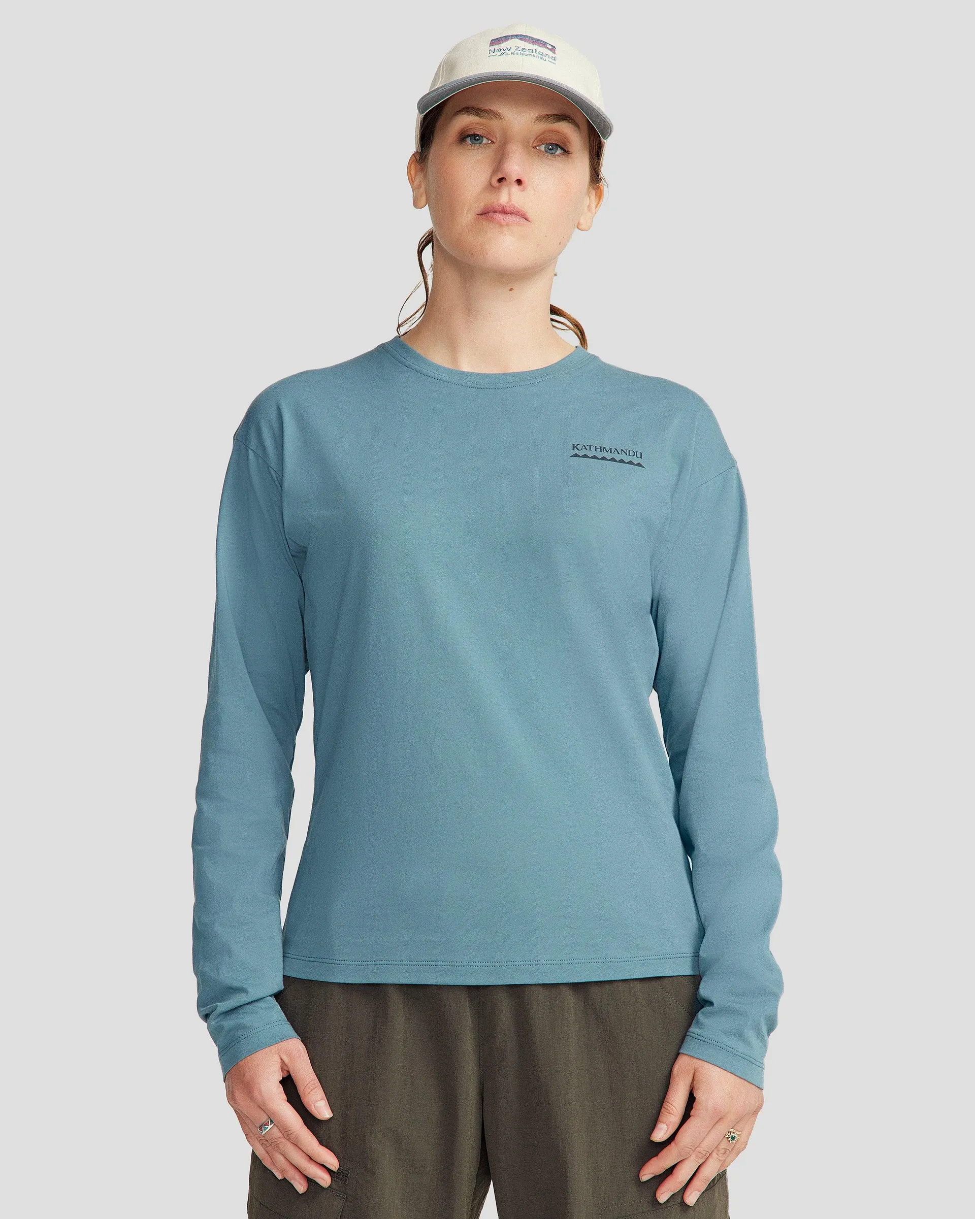 Heritage Logo Women's Organic Cotton L/S Tee - Washed Blue