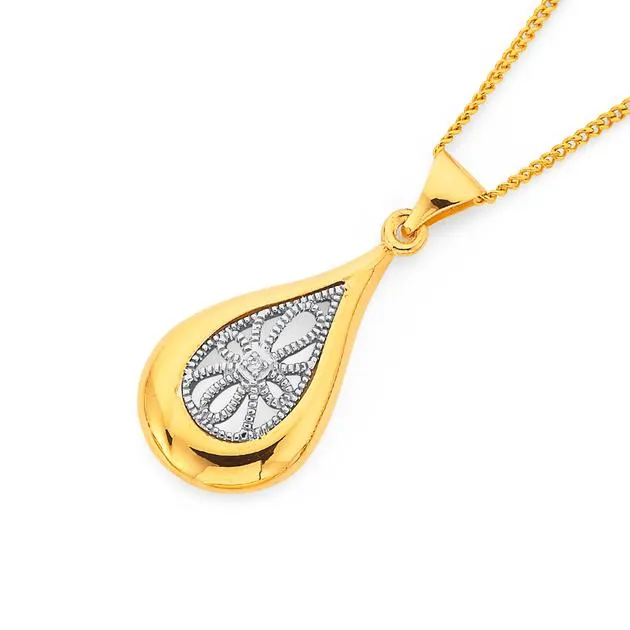 9ct, Teardrop Diamond Pendant