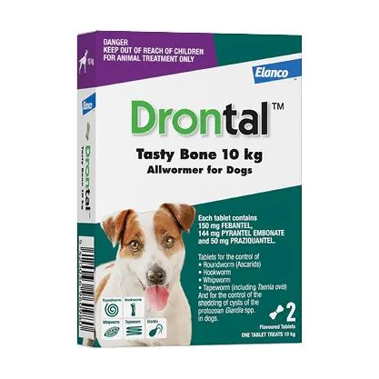 Drontal Dog Wormer Tasty Bone 10kg 2pk
