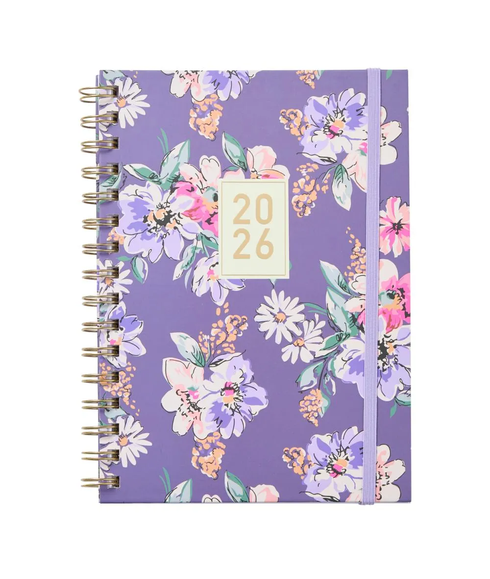 2026 A5 Week-to-View Purple Floral Diary