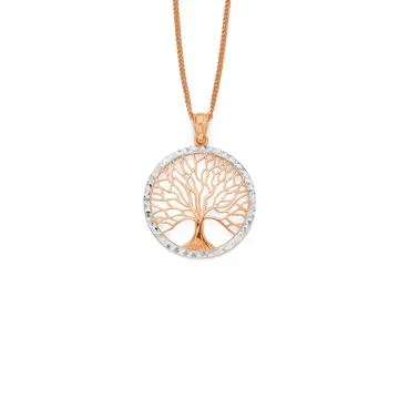 9ct Diamond Cut Two Tone Tree Of Life Pendant