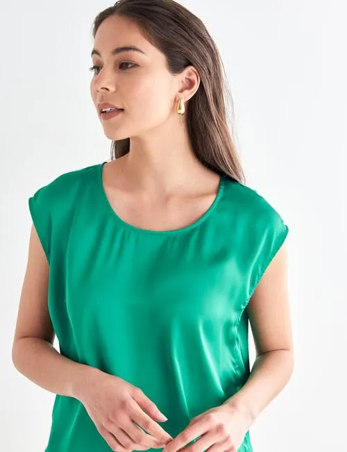 Whistle Cap Sleeve Shell Top, Green