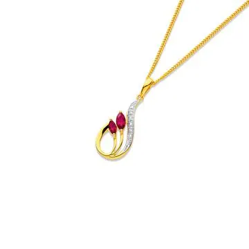 9ct, Created Ruby and Diamond Pendant