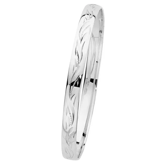 Sterling Silver Solid Engraved Bangle 65mm