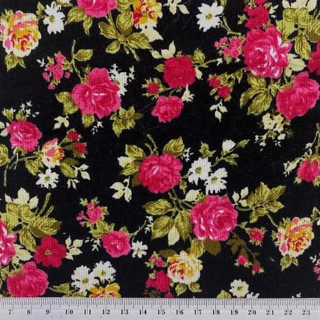 Printed Corduroy Fabric, Multi Posies- Width 114cm