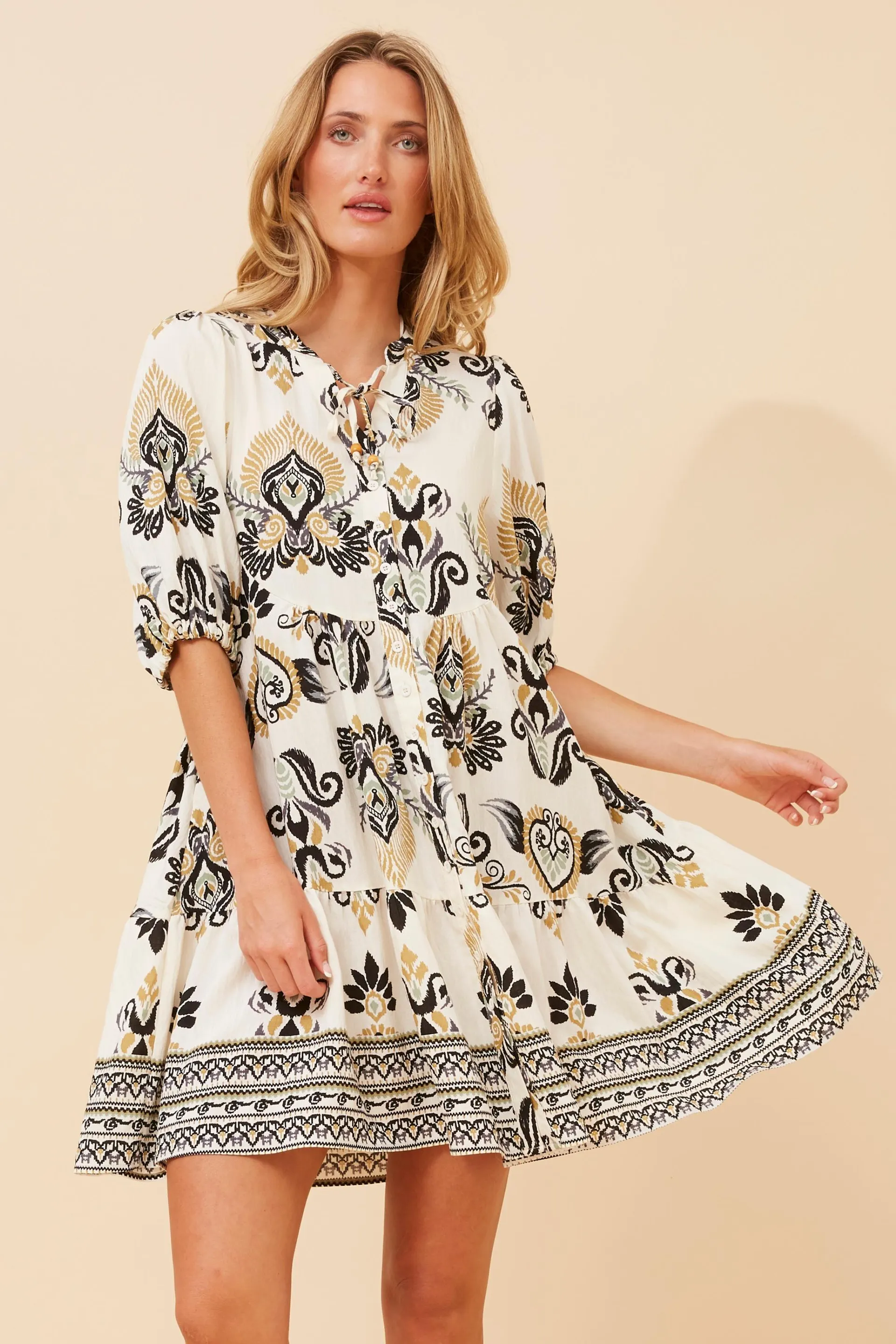 JAVANA BORDER PRINT DRESS