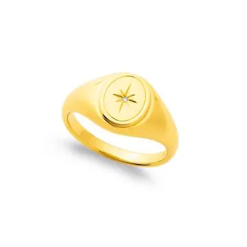 9ct Gold, Diamond Star Oval Signet Ring