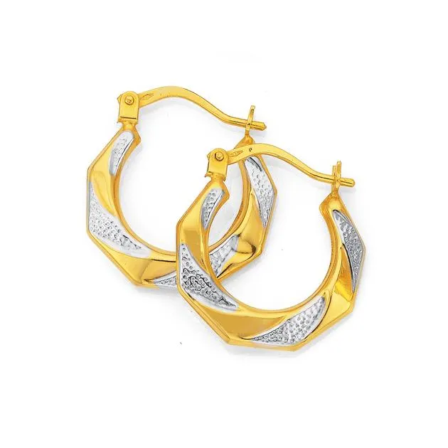 9ct Two Tone, Twist Creole Earrings