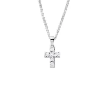 9ct White Gold, Diamond Cross Pendant TDW=.30ct