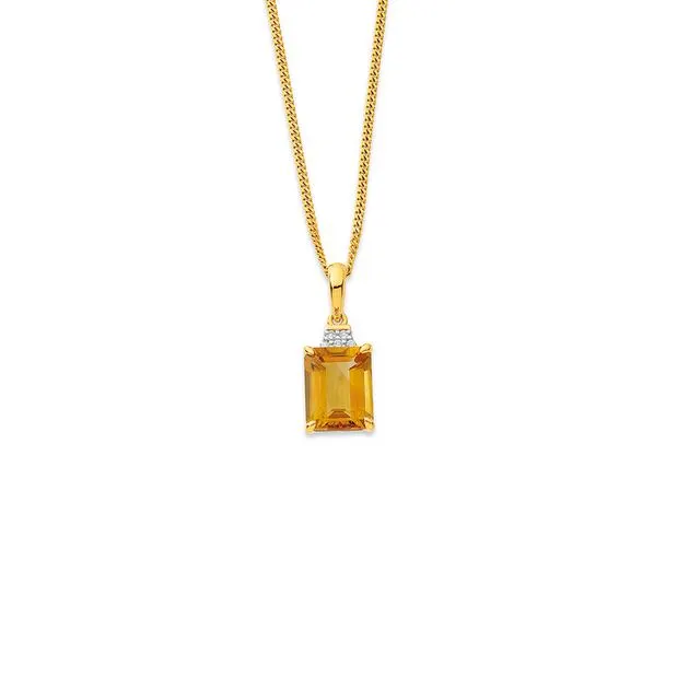 9ct Citrine & Diamond Pendant