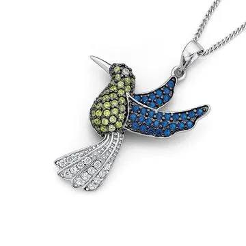 Sterling Silver Cubic Zirconia Hummingbird Pendant