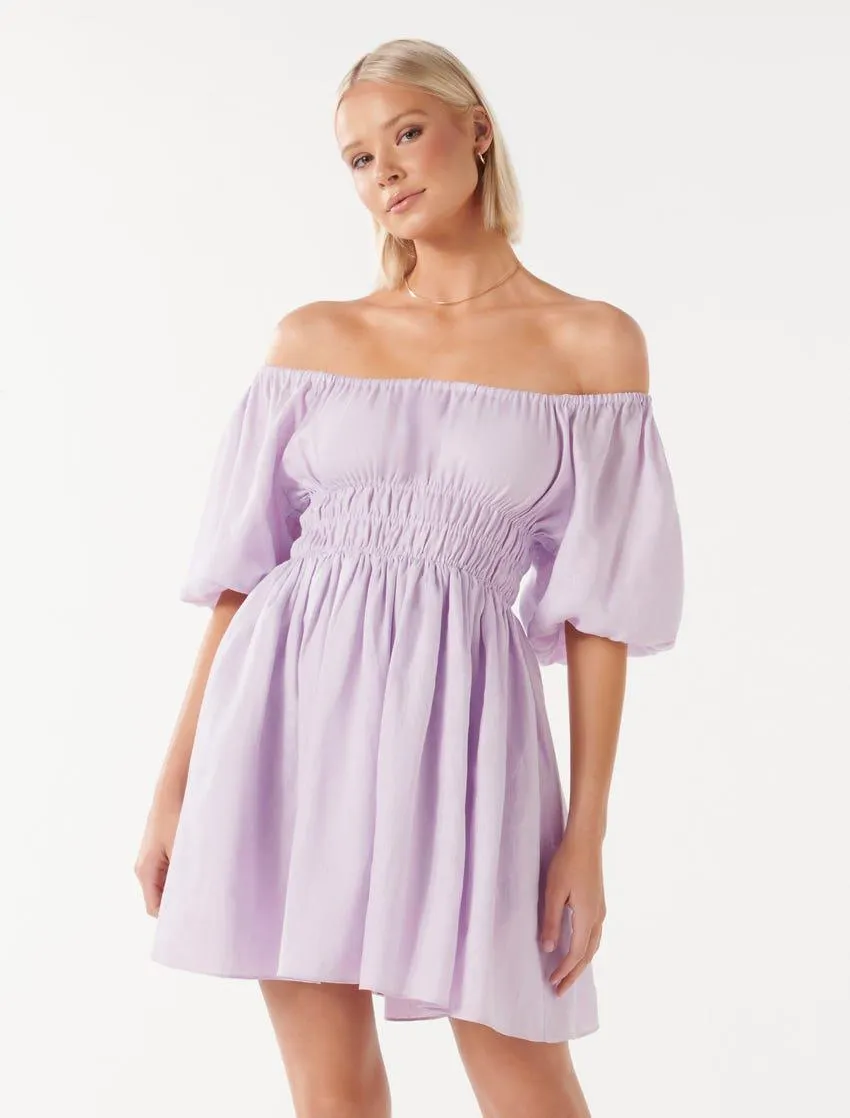 Mary-Jane Off-Shoulder Mini Dress