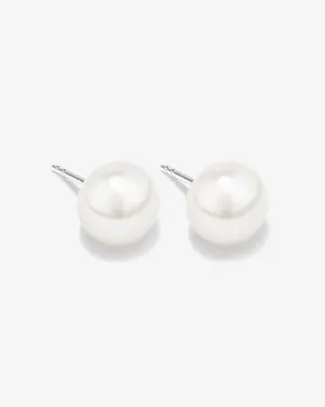 Stud Earrings with 9mm Button Cultured Freshwater Pearls in Sterling Silver