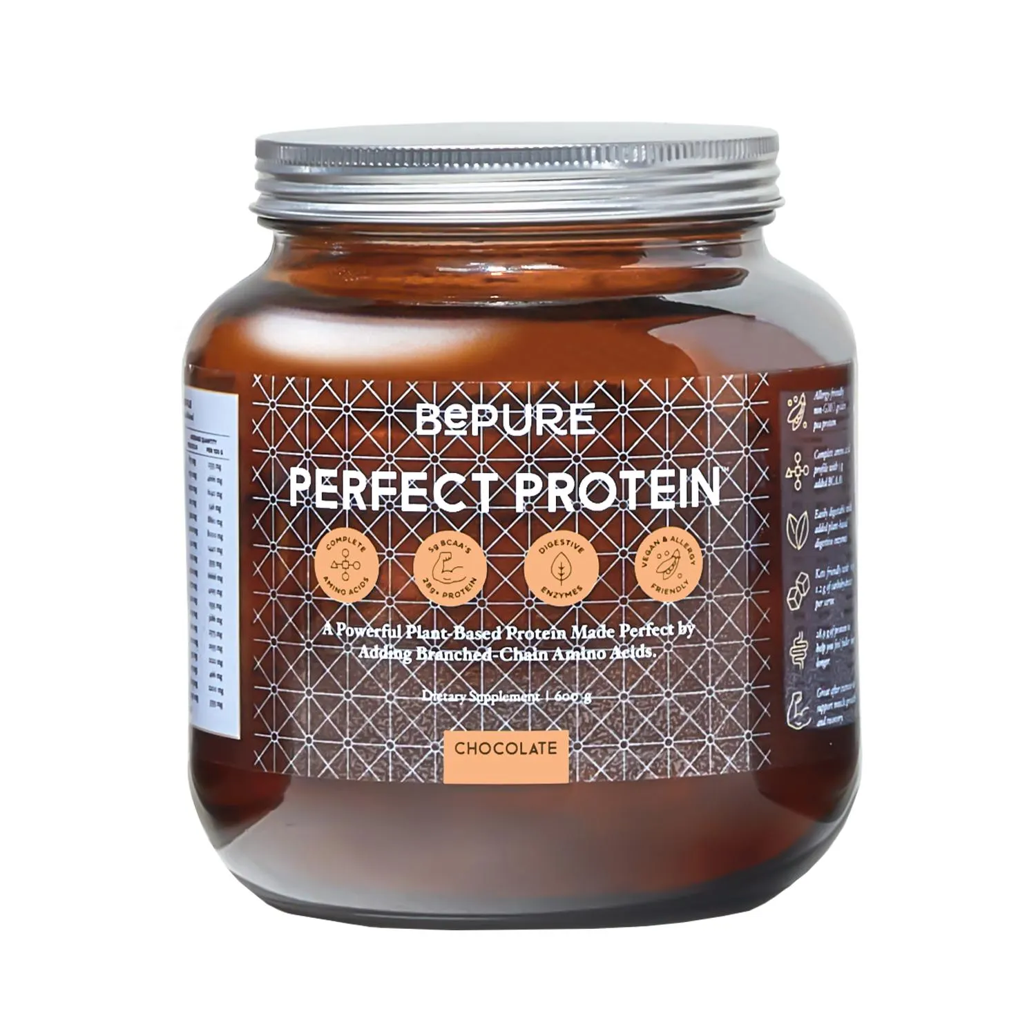 BePure Perfect Protein Glass Jar Chocolate 584g