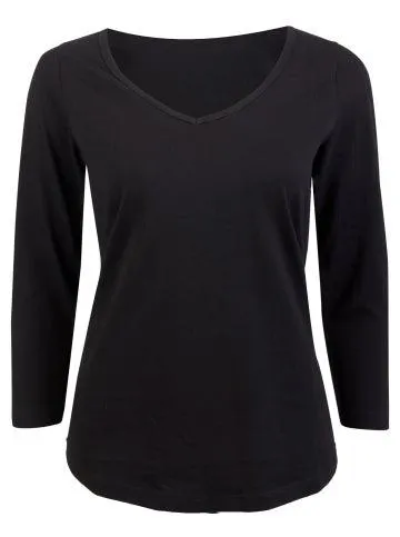 Women's Favourties 3/4 Sleeve V Neck Cotton Top in Black