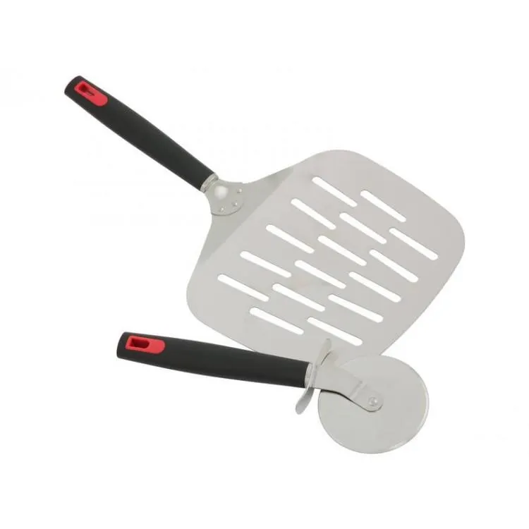 2pce Pizza Tool Set - Pizza Paddle Peel + Cutter | Stainless Steel Pizza & BBQ
