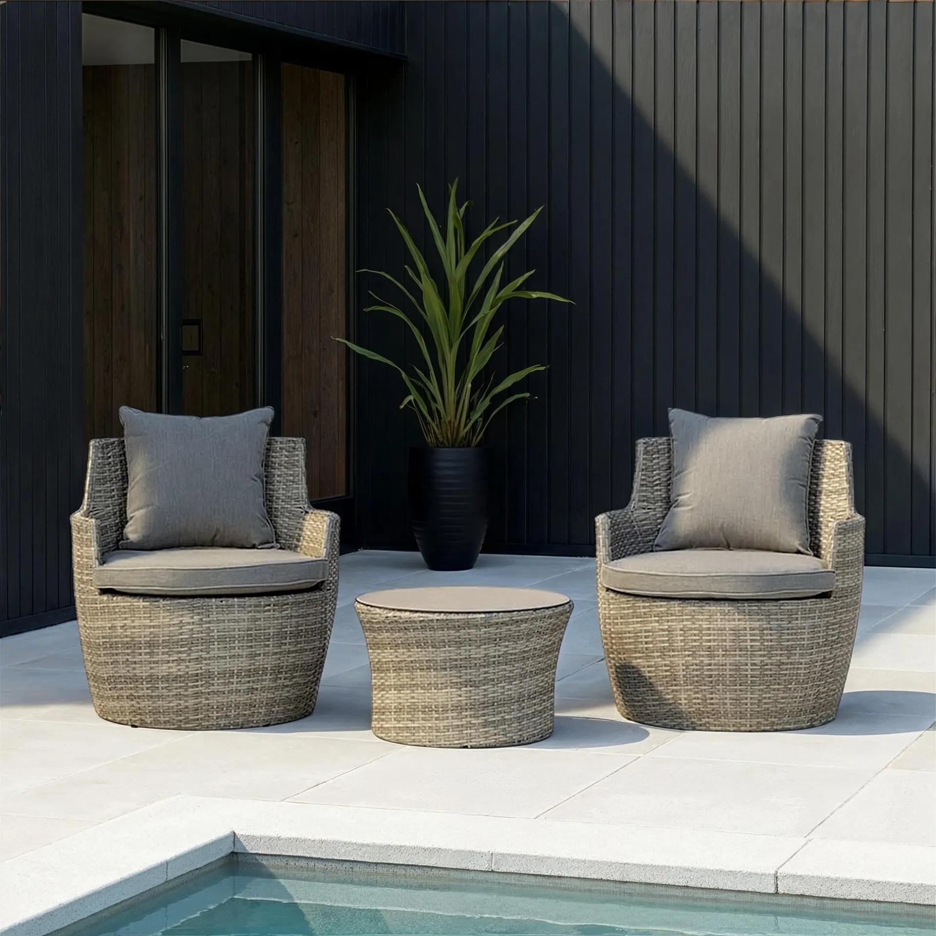 Capri Outdoor 3 Piece Balcony Set, Grey/White