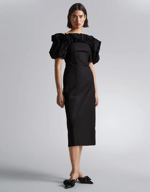 Ruffled Off-Shoulder Midi Dress