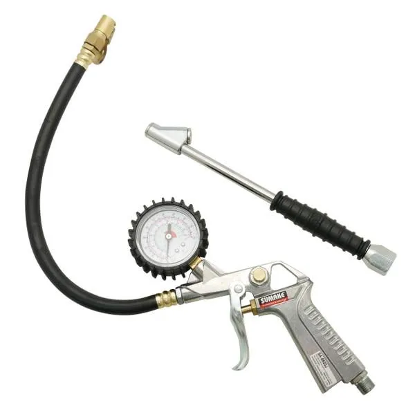 Tyre Inflator w/ Gauge, Clip & Dual Chuck (w/ Switchable Thread Hose Head)