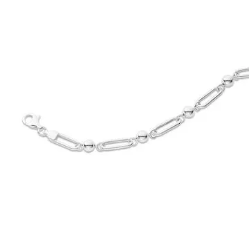 Sterling Silver 20cm Oval & Ball Link Bracelet