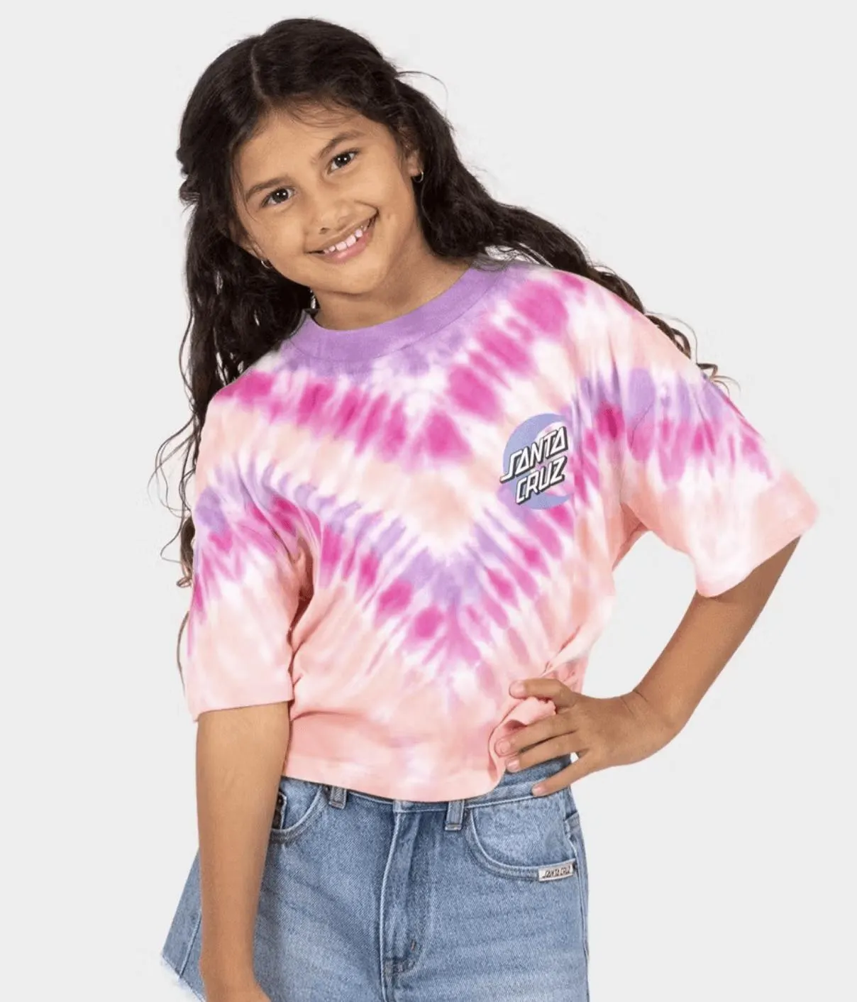 SANTA CRUZ S/S Cropped Fit Tee Moon Dot - Pink Tie Dye