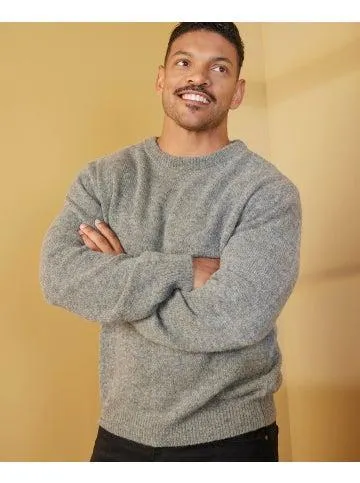 Men's Crew Neck Wool Jumper in Mid Grey Marle